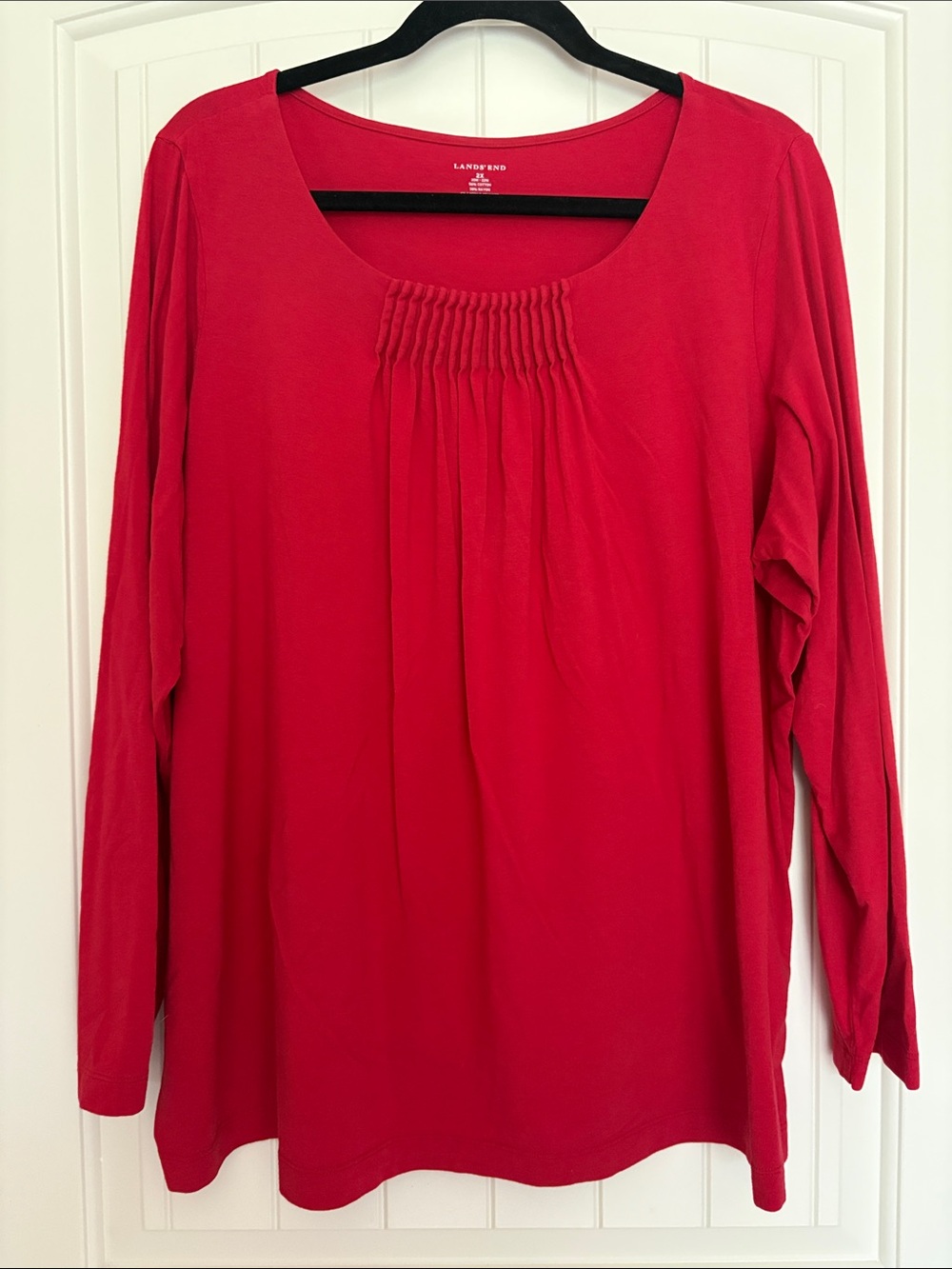 Lands' End Red Pleated Scoop-Neck Long Sleeve Tee